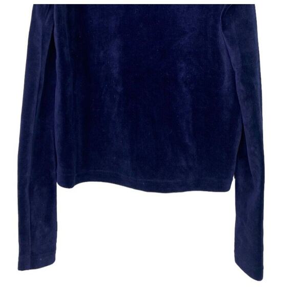 Zara Cold Shoulder Velvet Knit Blouse Mock Neck Top Long Sleeves M Deep Blue - Picture 9 of 15